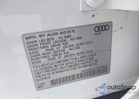 2017 Audi Q7 3.0T Premium из США, поврежденный, VIN WA1LAAF77HD013024